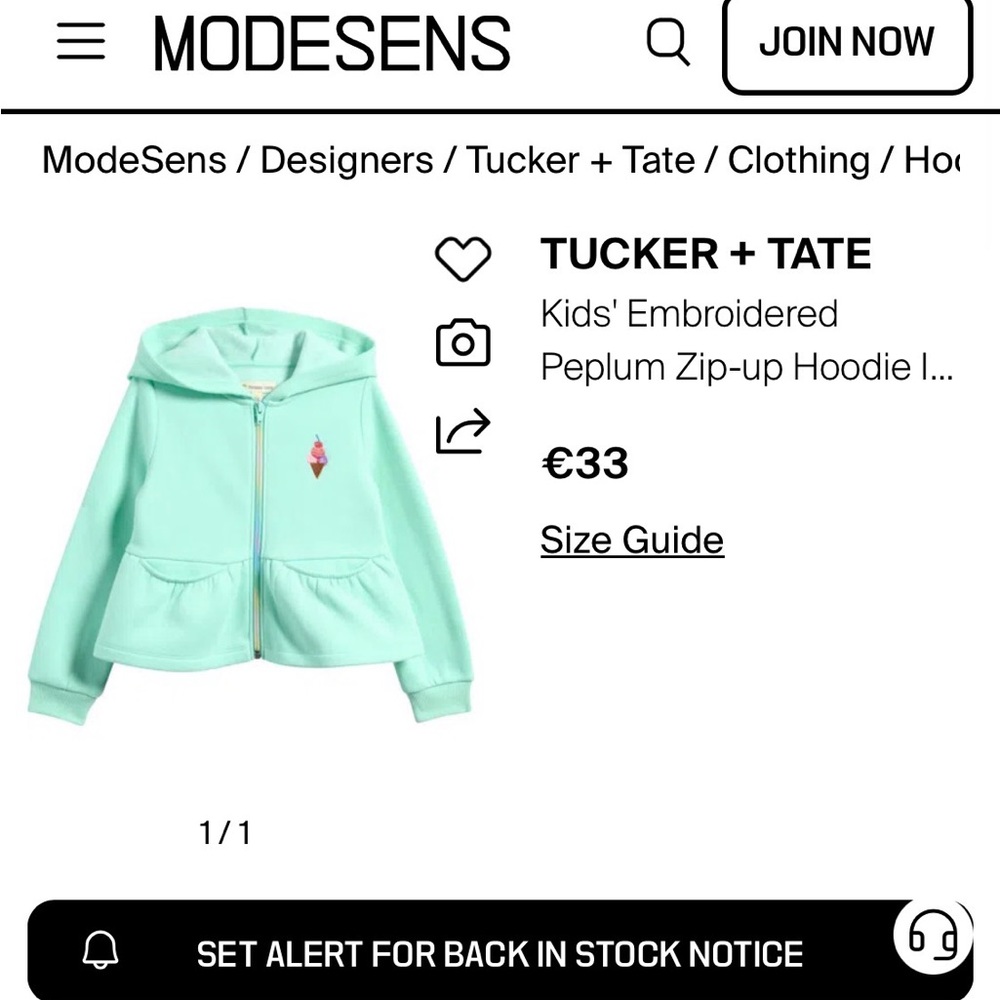 Tucker + Tate Aqua Hoodie with Ice Cream Design size 6